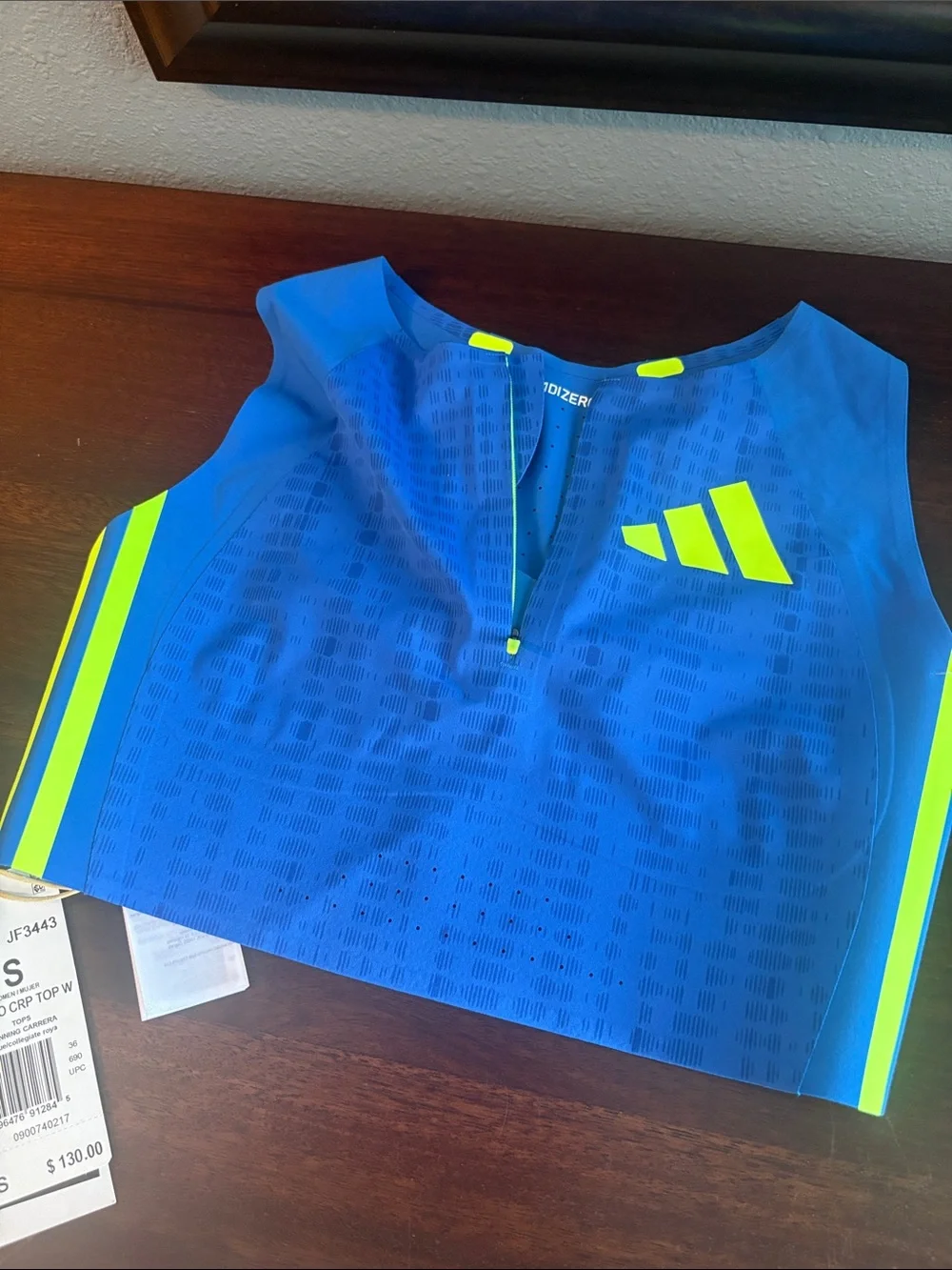 Adidas Blue & Neon Athletic Running Crop Top - Picture 1 of 12